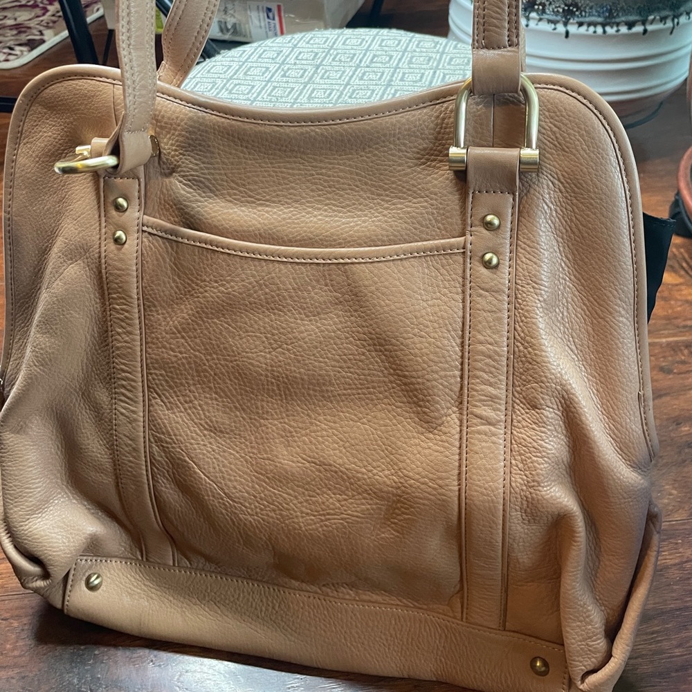 Tahari Tan Leather Shoulder Bag Purse - Picture 2 of 3